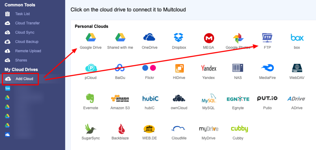 Add Cloud MultCloud